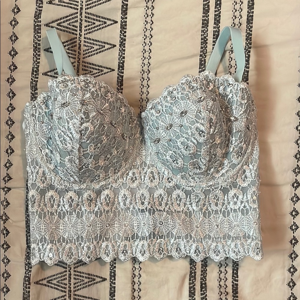 Windsor Lace Crop Top in Light Blue